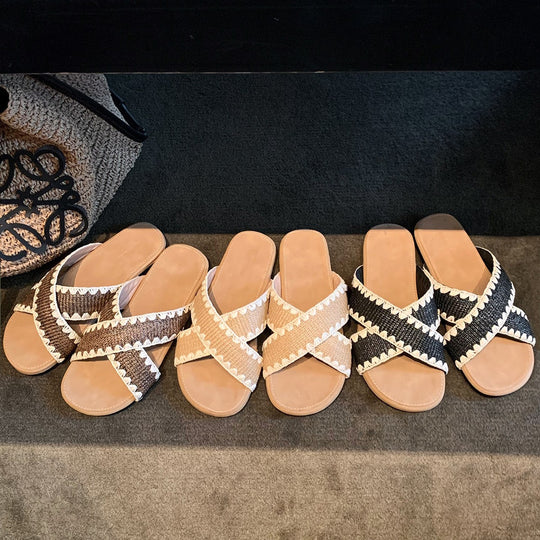 Damen Komfortable und stilvolle Zehentrenner-Sandalen mit raffinierter Faltentechnik EB