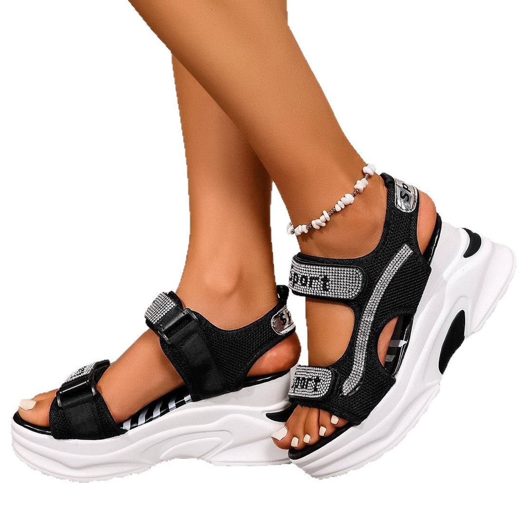 Damen Sportliche Wedge-Sandalen mit atmungsaktiver Oberflächenstruktur und klettbarem Verschluss EB