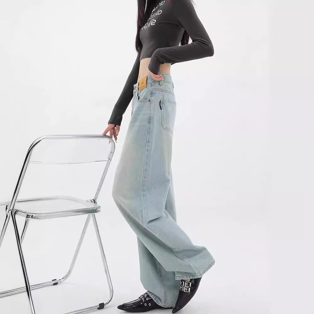 Damen Weit geschnittene Denim-Hose mit lässigem Design und hoher Taille EB