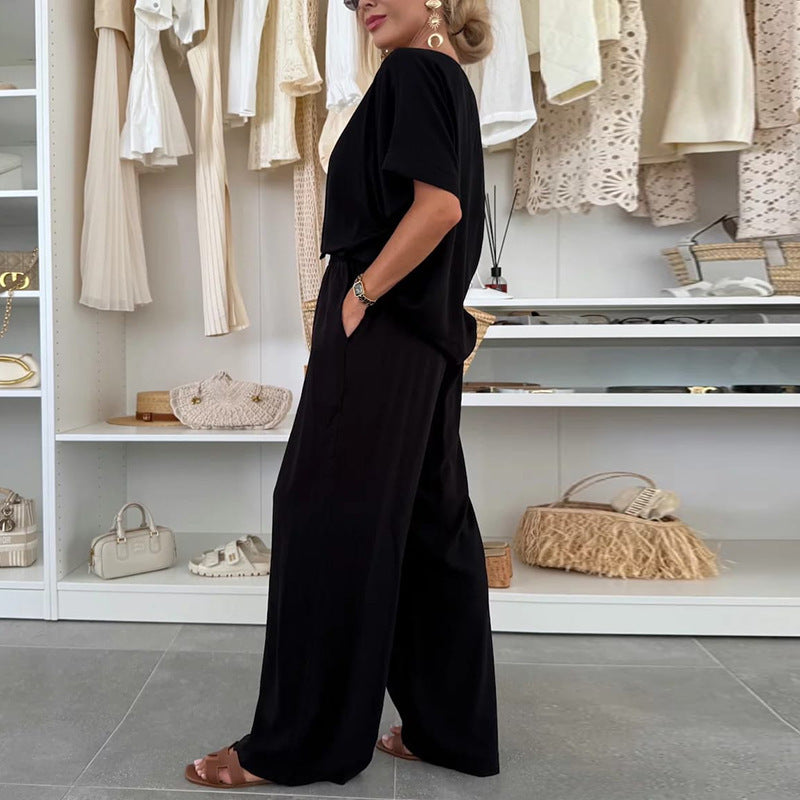 Damen Lässiger Jumpsuit mit weitem Bein und Taillenzug EB
