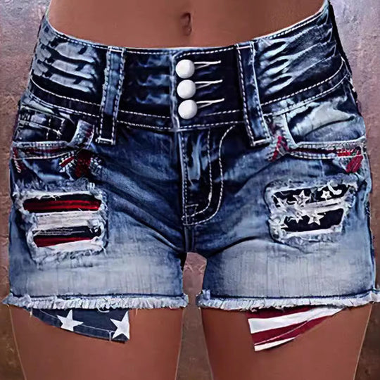 Damen Cargo-Shorts mit stylischen Rissdetails und patriotischen Applikationen EB