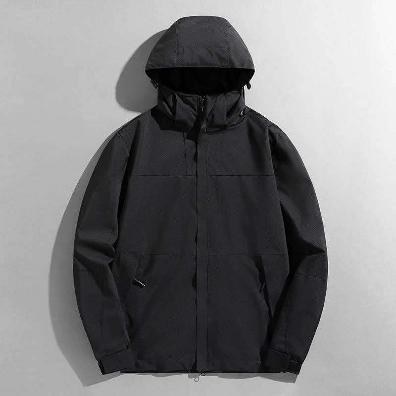 Herren dreilagige Shelljacke mit verschweißten Nähten verstellbarer Kapuze und winddichter Front EB