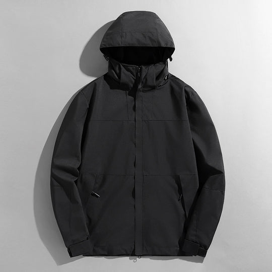 Herren dreilagige Shelljacke mit verschweißten Nähten verstellbarer Kapuze und winddichter Front EB