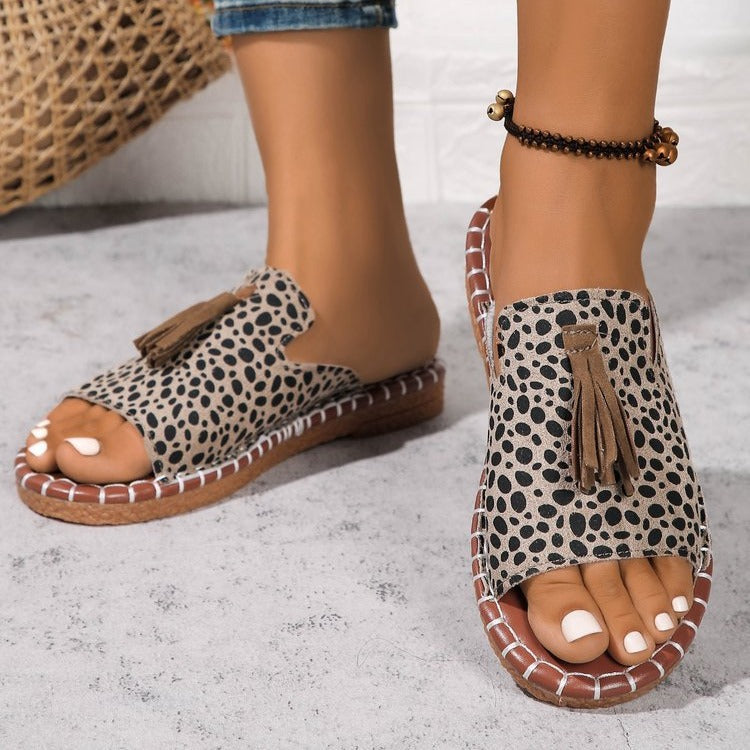 Damen Offene Pantoletten mit Quaste im Espadrille‑Stil EB