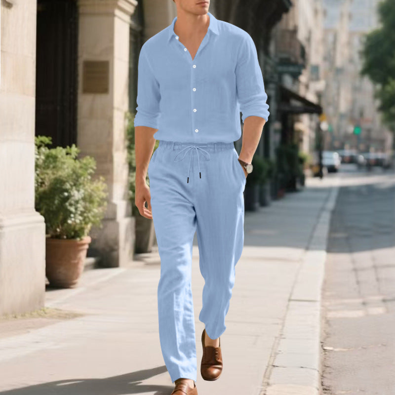 Herren lässige Leinen-Hose mit verstellbarem Kordelzug und modernem Schnitt EB