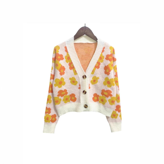 Damen cardigan mit floralem Muster und Knopfdetails EB