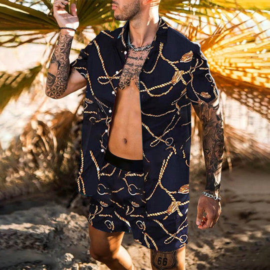 Herren Kurzarmhemd mit aufwendigem Barockdesign und atmungsaktivem Stoff EB