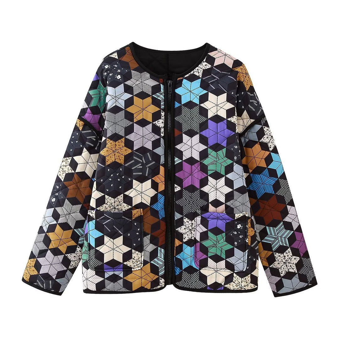 Damen gesteppte Freizeitjacke mit kreativen Hexagon-Design EB