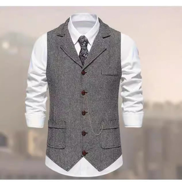 Herren nan Vintage-Weste mit Reverskragen Uhrenkette und Brusttasche EB