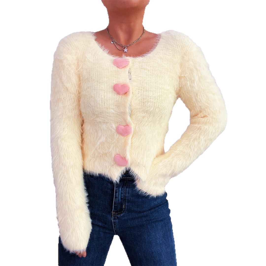 Damen Kuscheliger Strickpullover mit Herzknöpfen EB