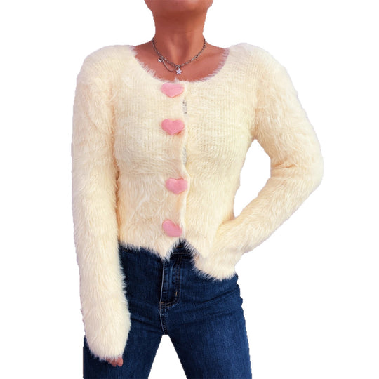 Damen Kuscheliger Strickpullover mit Herzknöpfen EB