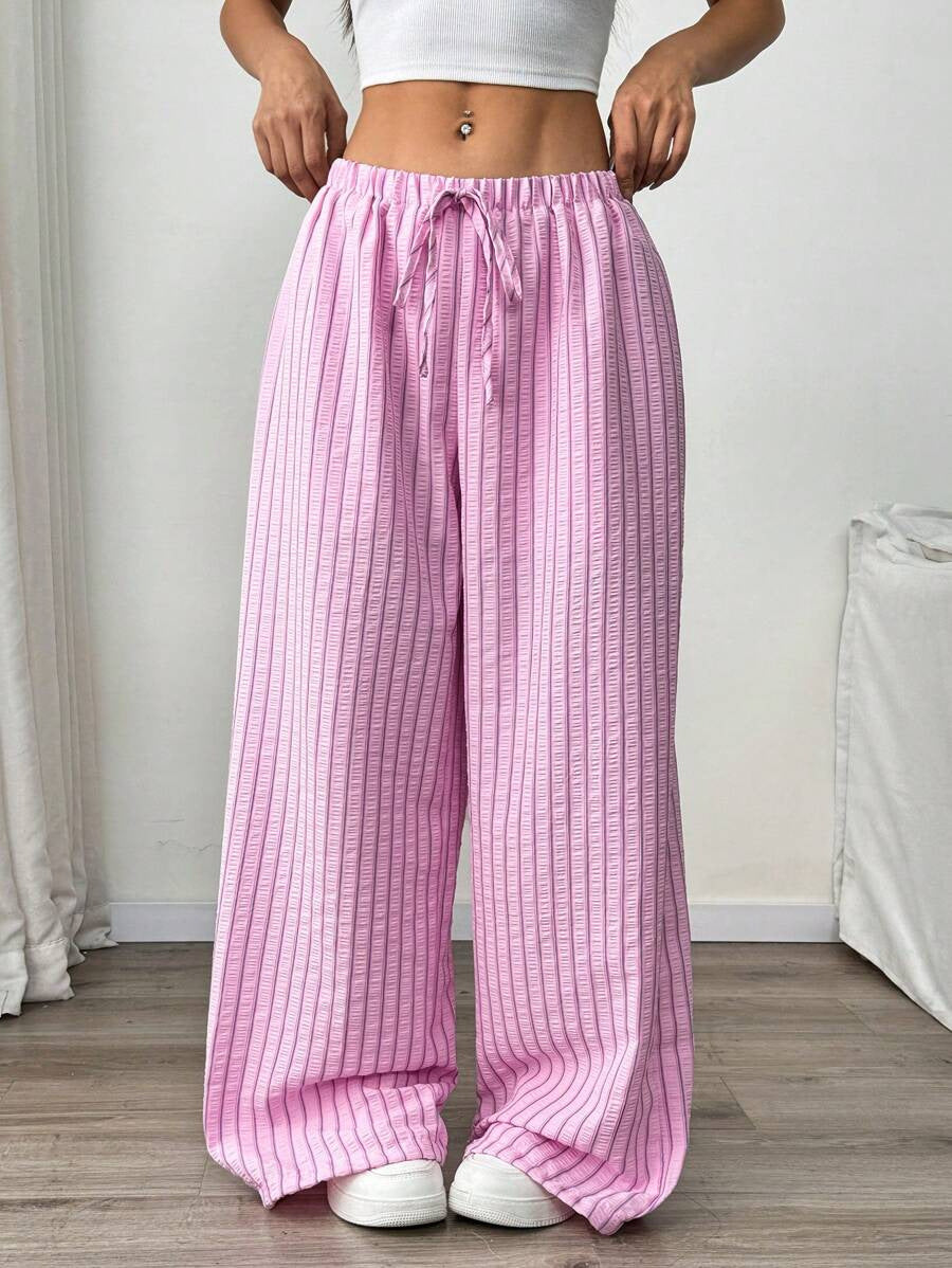 Damen lässige Hochbundhose im gestreiften Design EB
