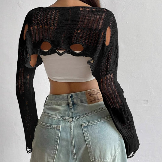 Damen Off-Shoulder Strickoberteil mit Cut-Out-Details und lässigem Schnitt EB