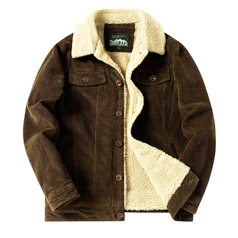 Herren Feincord‑Truckerjacke mit kuscheliger Sherpa‑Fütterung und Brusttaschen EB