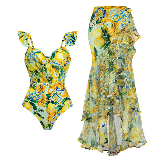 Damen Schwimmanzug mit floralem Design und V-Ausschnitt EB