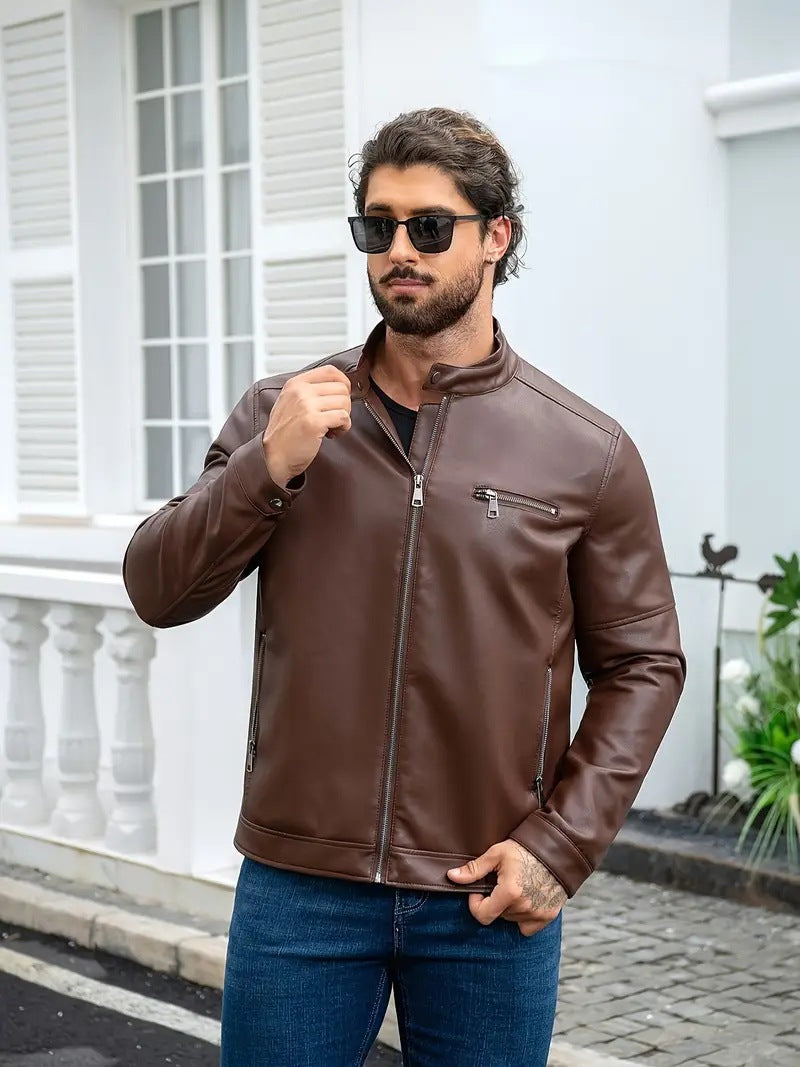 Herren moderne Kunstlederjacke mit Reißverschlüssen EB