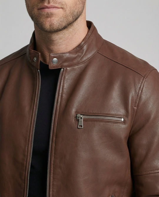 Herren moderne Kunstlederjacke mit Reißverschlüssen EB