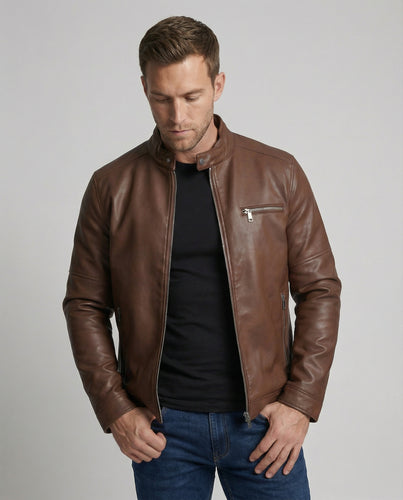 Herren moderne Kunstlederjacke mit Reißverschlüssen EB