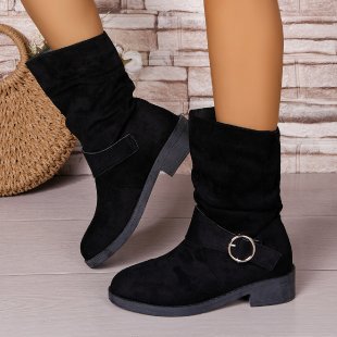 Damen Stiefeletten mit modischem Falten-Design und dekorativem Riemen EB