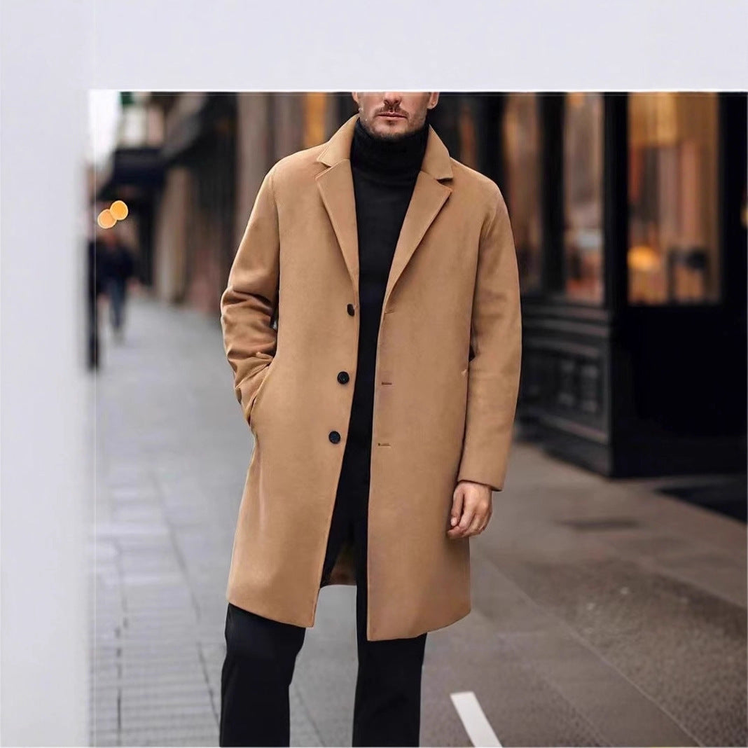 Herren nan eleganter Wollmixmantel mit Reverskragen und geradem Schnitt EB
