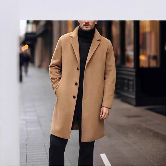 Herren nan eleganter Wollmixmantel mit Reverskragen und geradem Schnitt EB