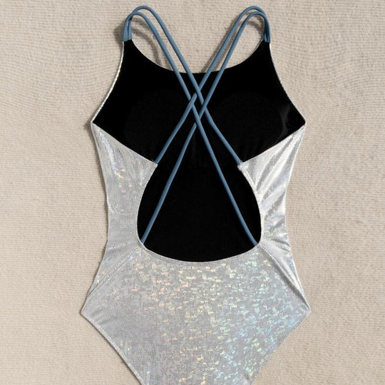Damen Badeanzug mit schimmerndem Design und verstellbaren Trägern EB