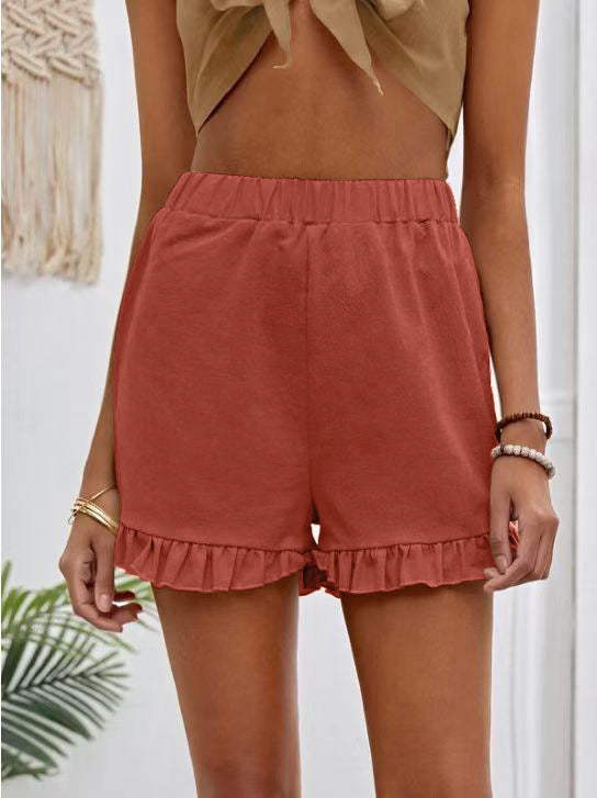 Damen Shorts mit voluminösem Rüschensaum und elastischem Bund EB