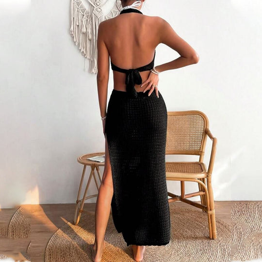 Damen elegantes Häkelkleid mit tiefem Ausschnitt EB