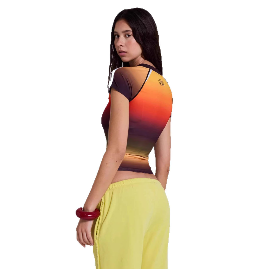 Damen Sportoberteil mit kurzem Arm und Farbverlauf EB