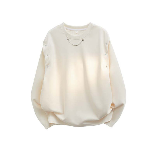 Damen trendiger Oversized Pullover mit dekorativen Knopfdetails EB