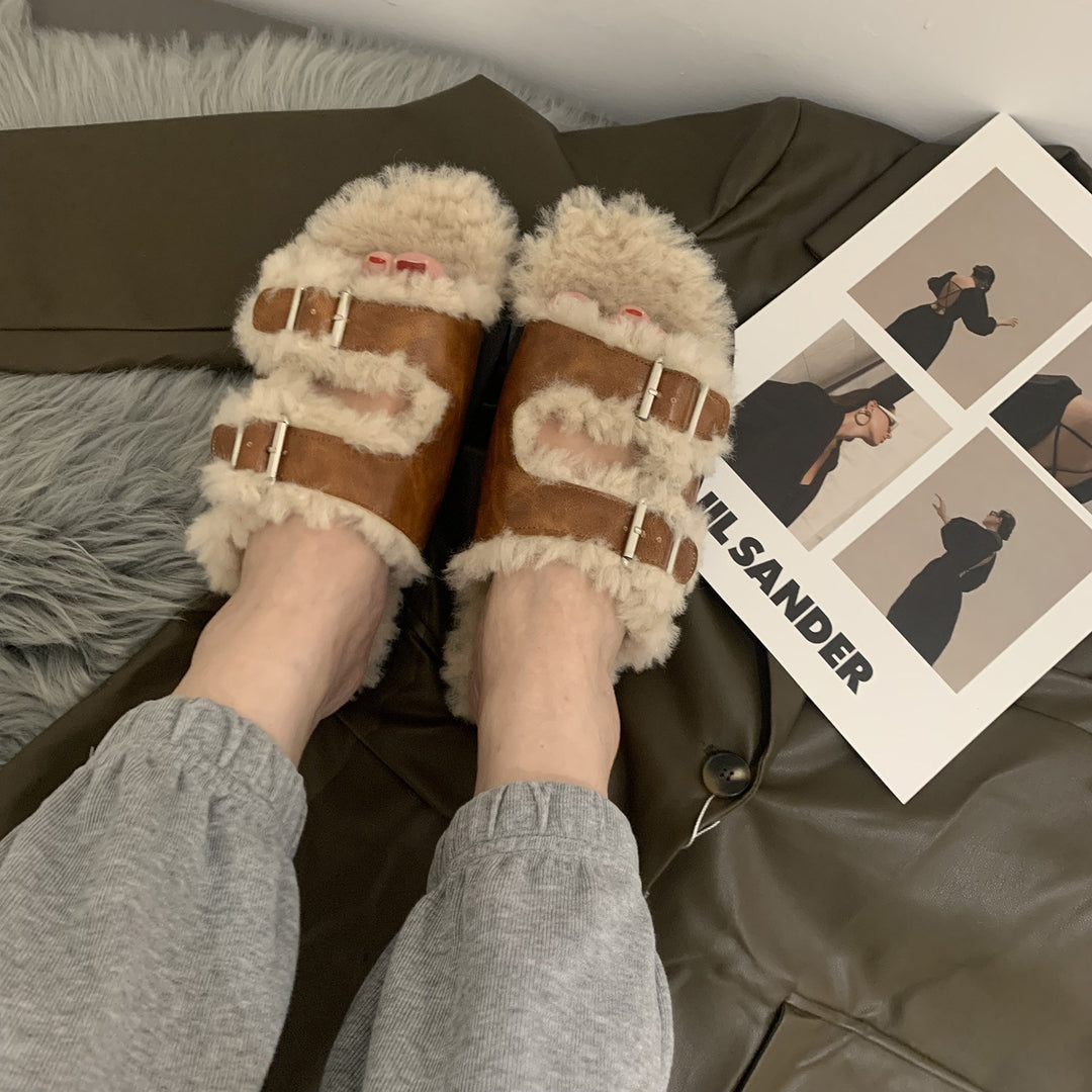 Damen Gemütliche Clogs mit verstellbaren Riemen und flauschigem Innenfutter EB