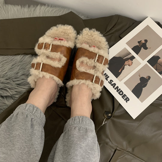 Damen Gemütliche Clogs mit verstellbaren Riemen und flauschigem Innenfutter EB
