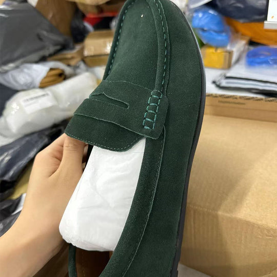 Herren nan eleganter Wildleder-Loafer mit handgenähter Moccasinnaht und rutschfester Gummiprofilsohle EB