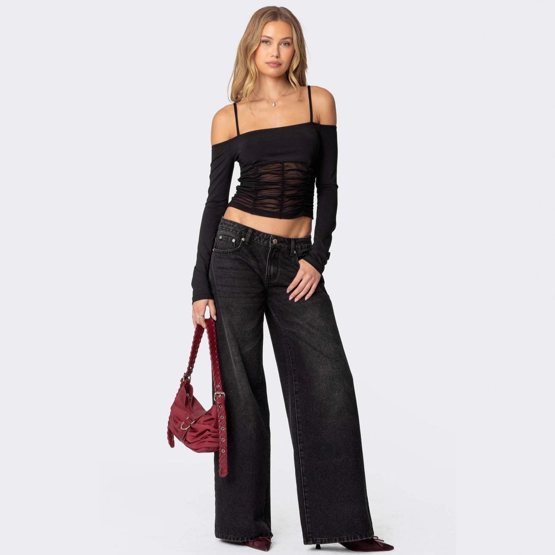 Damen lässige Schlagjeans mit weitem Bein EB