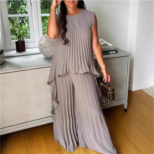 Damen Plissee Maxikleid mit elegantem Schnitt und fließender Silhouette EB