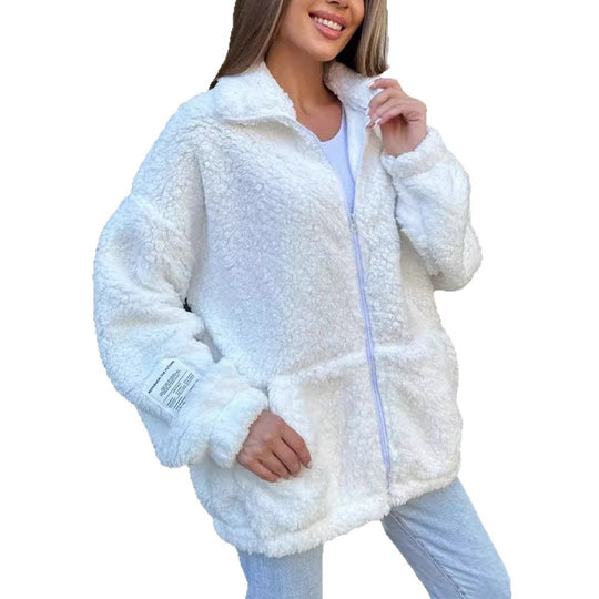 Damen Kuschelige Fleecejacke mit hohem Kragen und praktischen Taschen EB