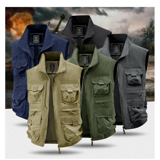 Herren Outdoor-Utilityweste mit Mehrfach-Taschen, verstärkten Einsätzen und Frontreißverschluss EB