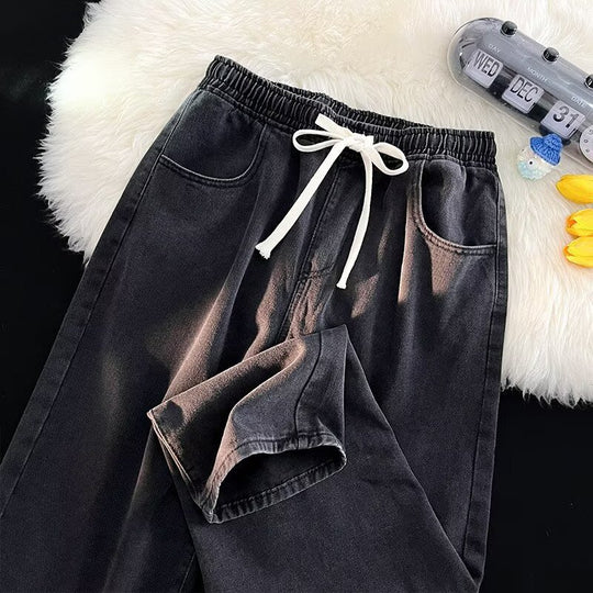 Damen lässige Denim-Hose mit elastischem Bund und praktischen Eingrifftaschen EB