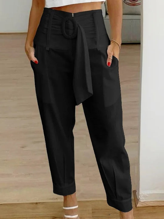 Damen Lockere Chino-Hose mit modischem Gürtel und Taschen EB