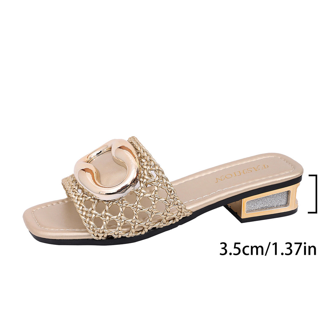 Damen Offene Mules mit geflochtenem Riemendesign EB