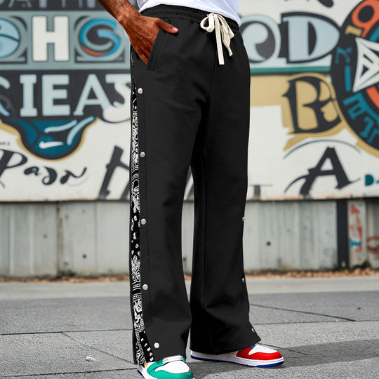 Herren Weite Snap-Trackhose mit Tunnelzug, seitlicher Bandana-Blende und Druckknopfleiste EB