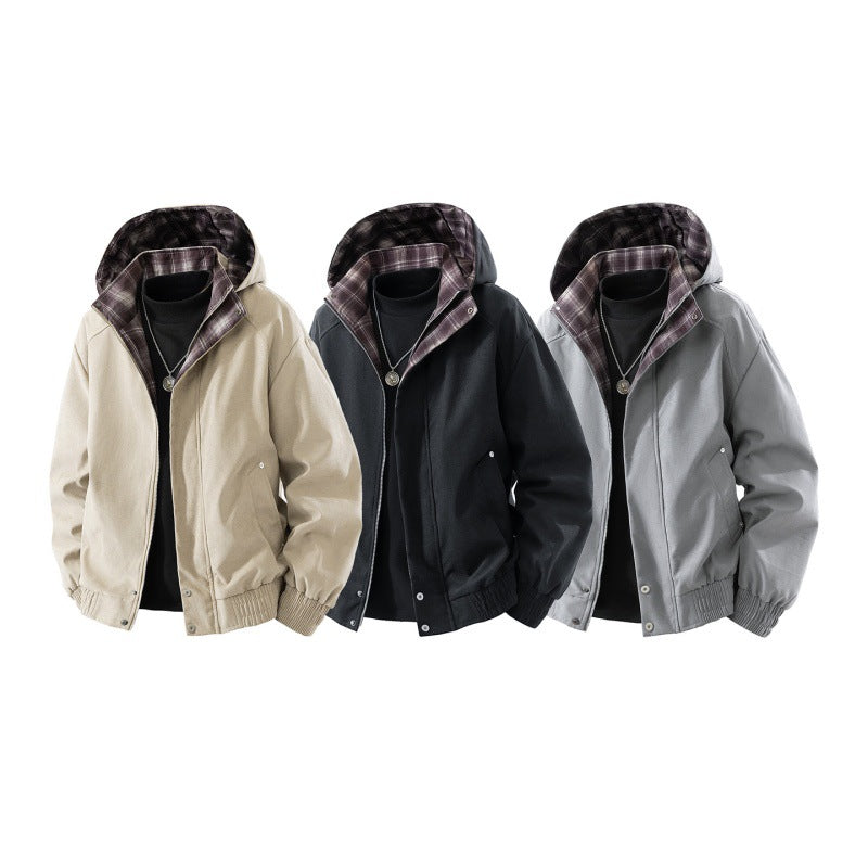 Herren gefütterte Kapuzenjacke mit kariertem Fleece-Innenfutter, elastischem Saum und verdecktem Reißverschluss EB