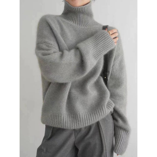 Damen Pullover mit hohem Kragen und weichem Materialmix EB