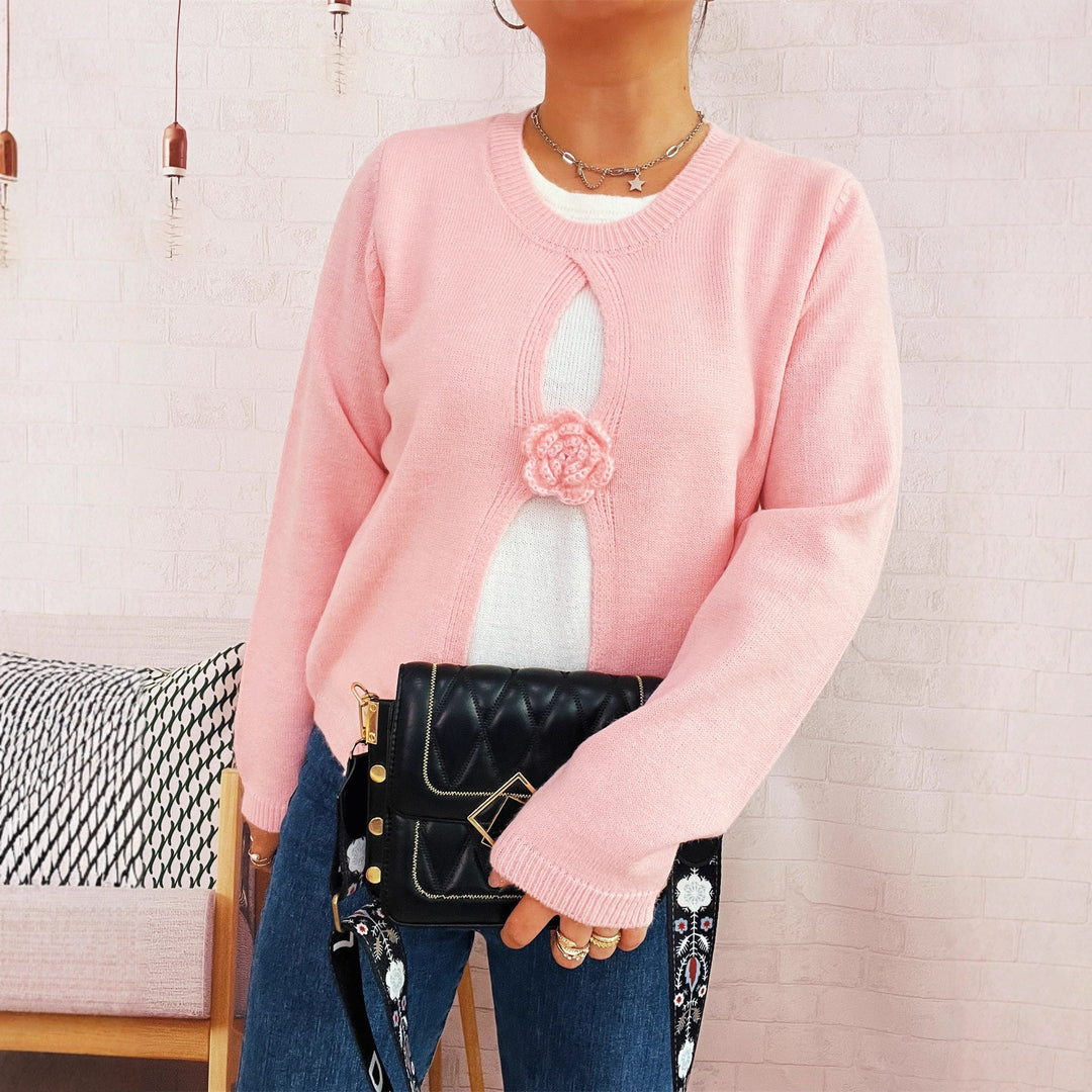 Damen Strickjacke mit verspieltem Blüten-Detail EB