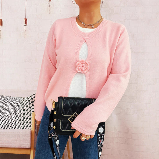 Damen Strickjacke mit verspieltem Blüten-Detail EB