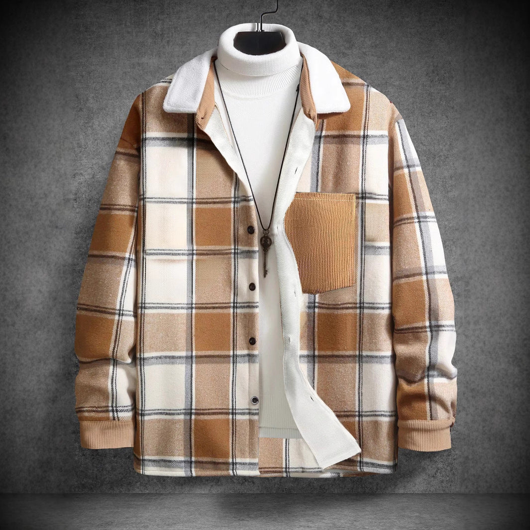 Herren Baumwoll-Flanelljacke mit kariertem Muster und Taschen EB