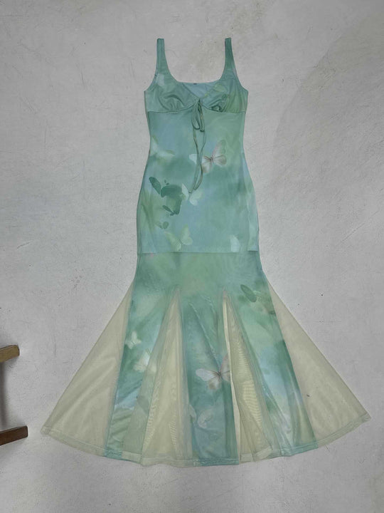 Damen Maxikleid mit transparenten Schichten und floralem Muster EB