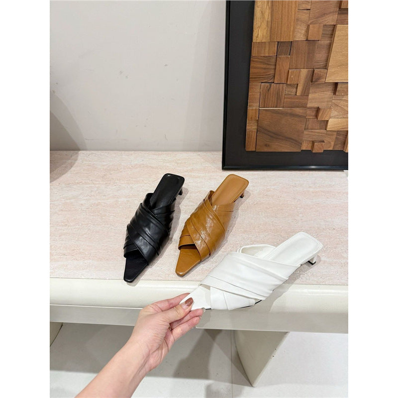 Damen elegante Mules mit geschwungenem Riemendetail EB
