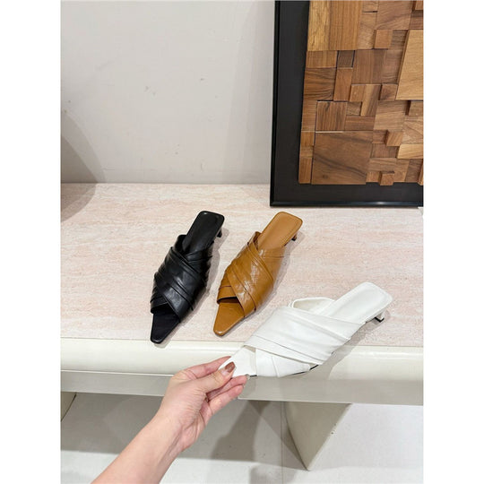 Damen elegante Mules mit geschwungenem Riemendetail EB
