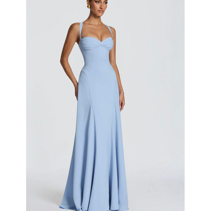 Damen Elegantes Maxikleid mit fein gerafftem Oberteil und Spaghettiträgern EB